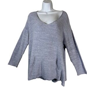 Pure Jill Heathered Blue‎ Knit V Neck Long Sleeve Sweater Top Size XL cotton